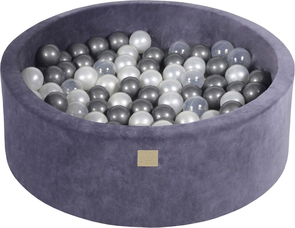 Ronde ballenbak VELVET 90x30 - Grijs-Blauw incl 200 ballen - Zilver, Wit Pearl, Transparant |  je.nl